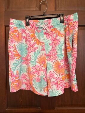 Floral Drawstring Swim Shorts - Pink & Aqua